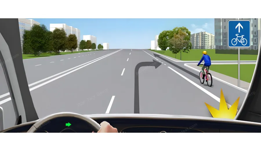 As the driver of a car, when turning right in the situation shown, you must: