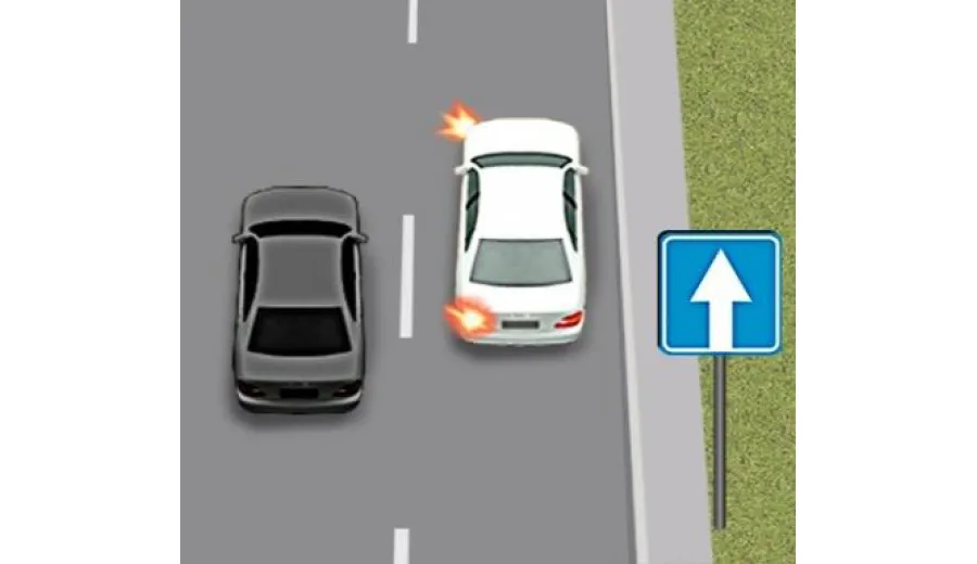 You are the driver of the white car and have decided to change lanes to the left. What are your actions?