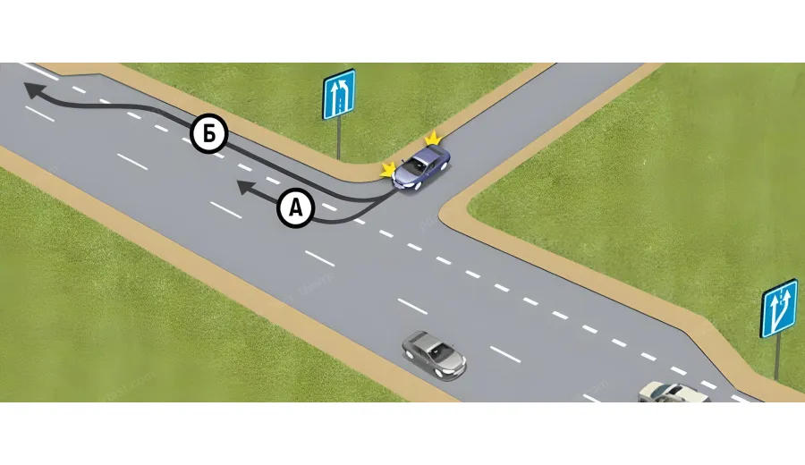 By which path does the driver correctly make a turn onto a road with an acceleration lane?