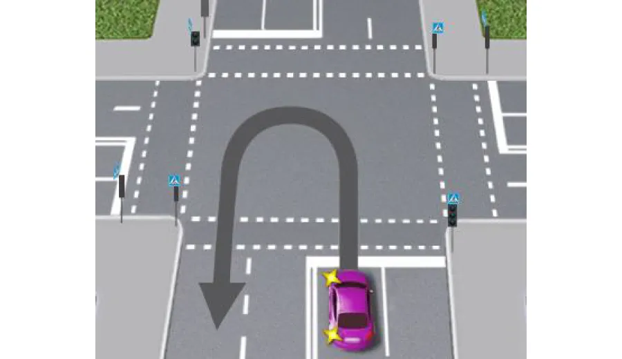 Is the driver allowed to make a U-turn at the intersection as shown in the illustration?