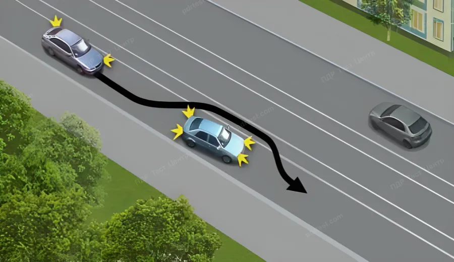 Is a car allowed to drive onto a tram track going in the same direction?