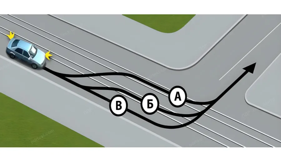 Along which trajectory is the driver allowed to make a left turn?