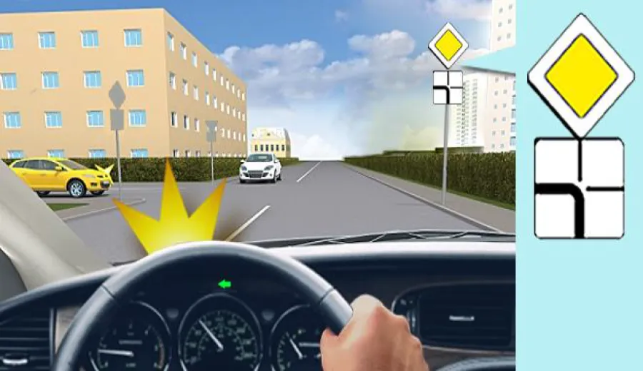 When turning left at this intersection, you must: