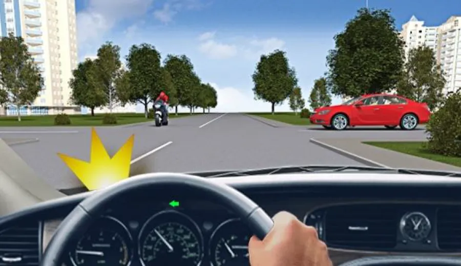 When turning left in this situation, you must: