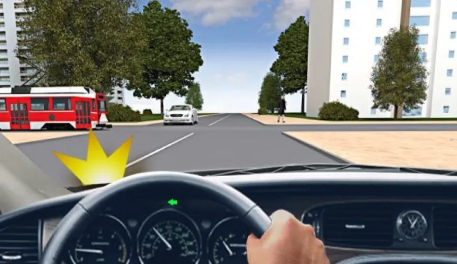 When turning left at this intersection, you must: