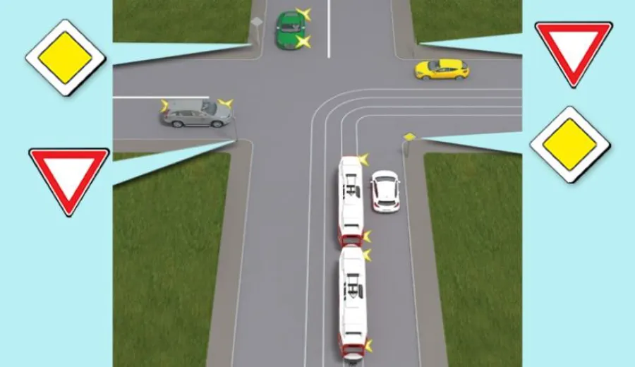 Which vehicle will pass the intersection last?