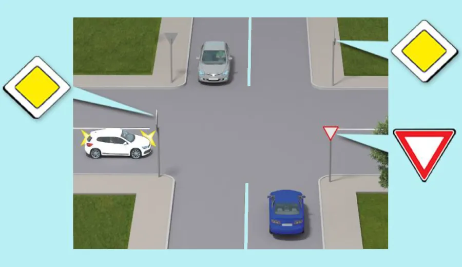 The white car will pass this intersection: