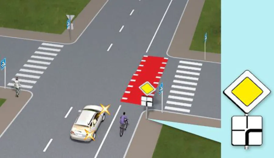 Must the driver of the car give way to the cyclist in this situation?