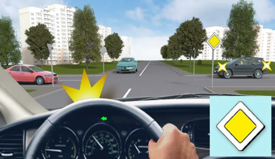 At this intersection, when turning left, you must: