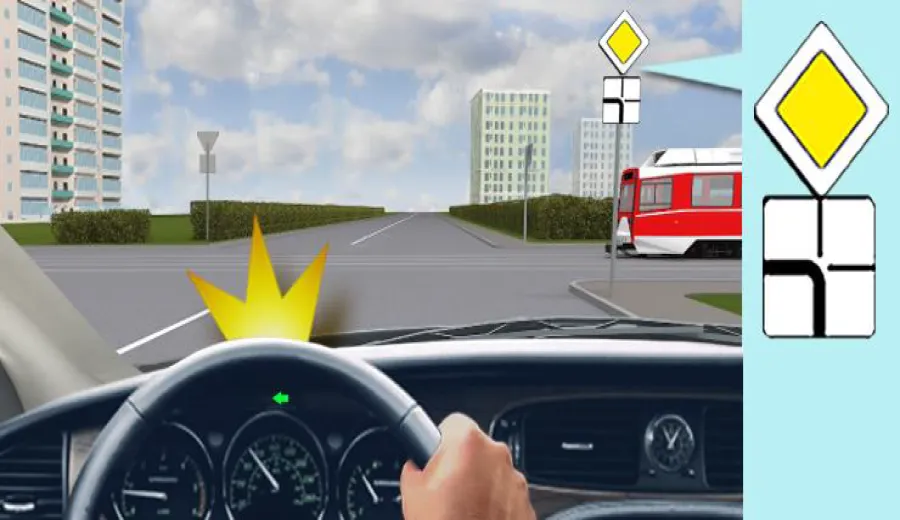 When turning left at this intersection, you must: