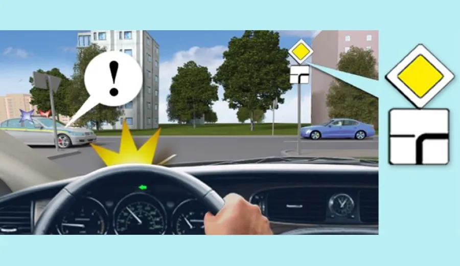 When turning left at this intersection, you must:
