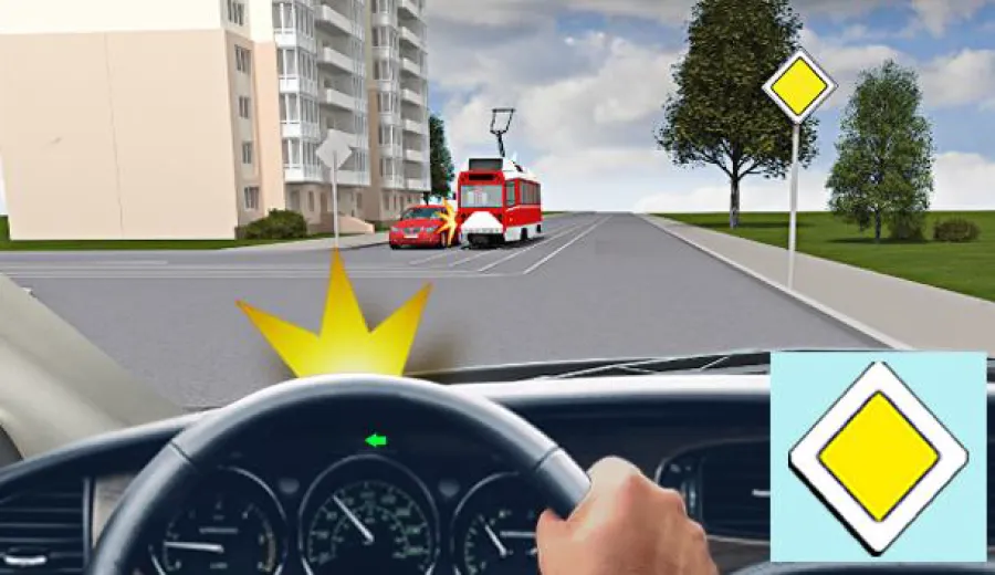 When turning left at this intersection, you must: