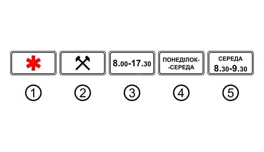 Встановлений з якою із зображених табличок дорожній знак діє в усі робочі дні?
